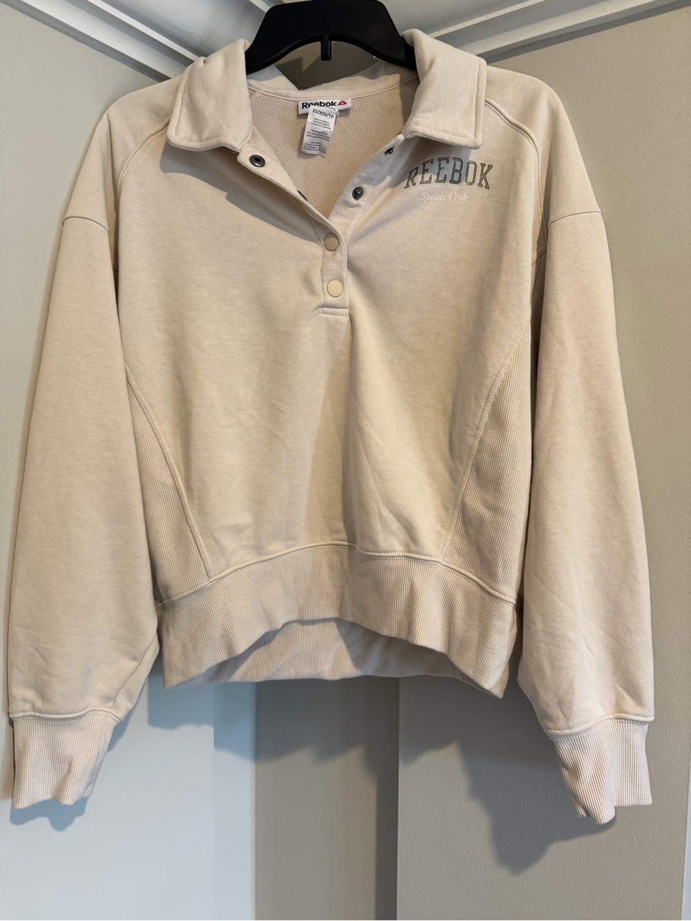 Reebok Women's Cream Collared Snap Pullover Sweatshirt